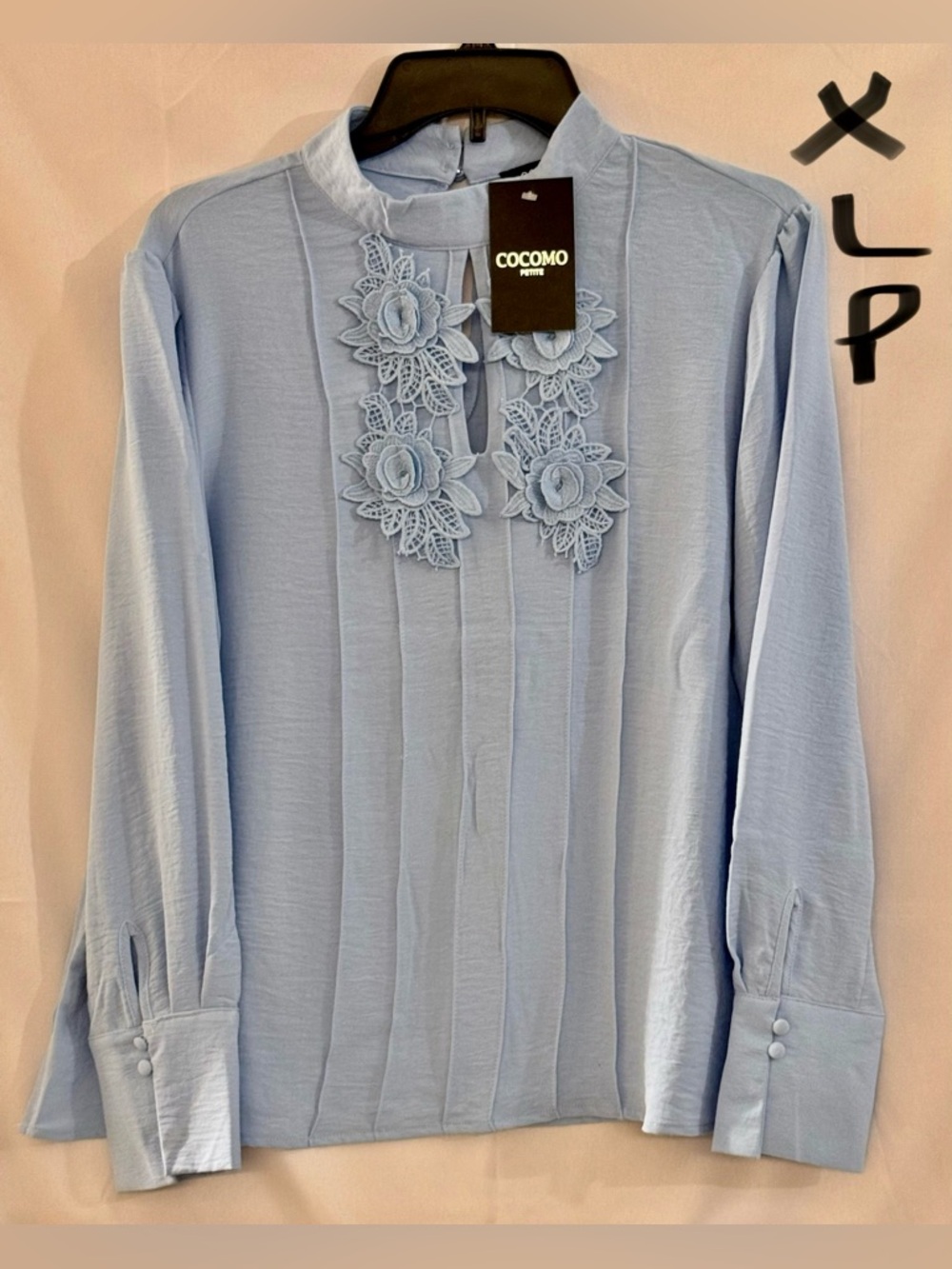 Cocomo Light Blue Floral Lace Pintuck Blouse
